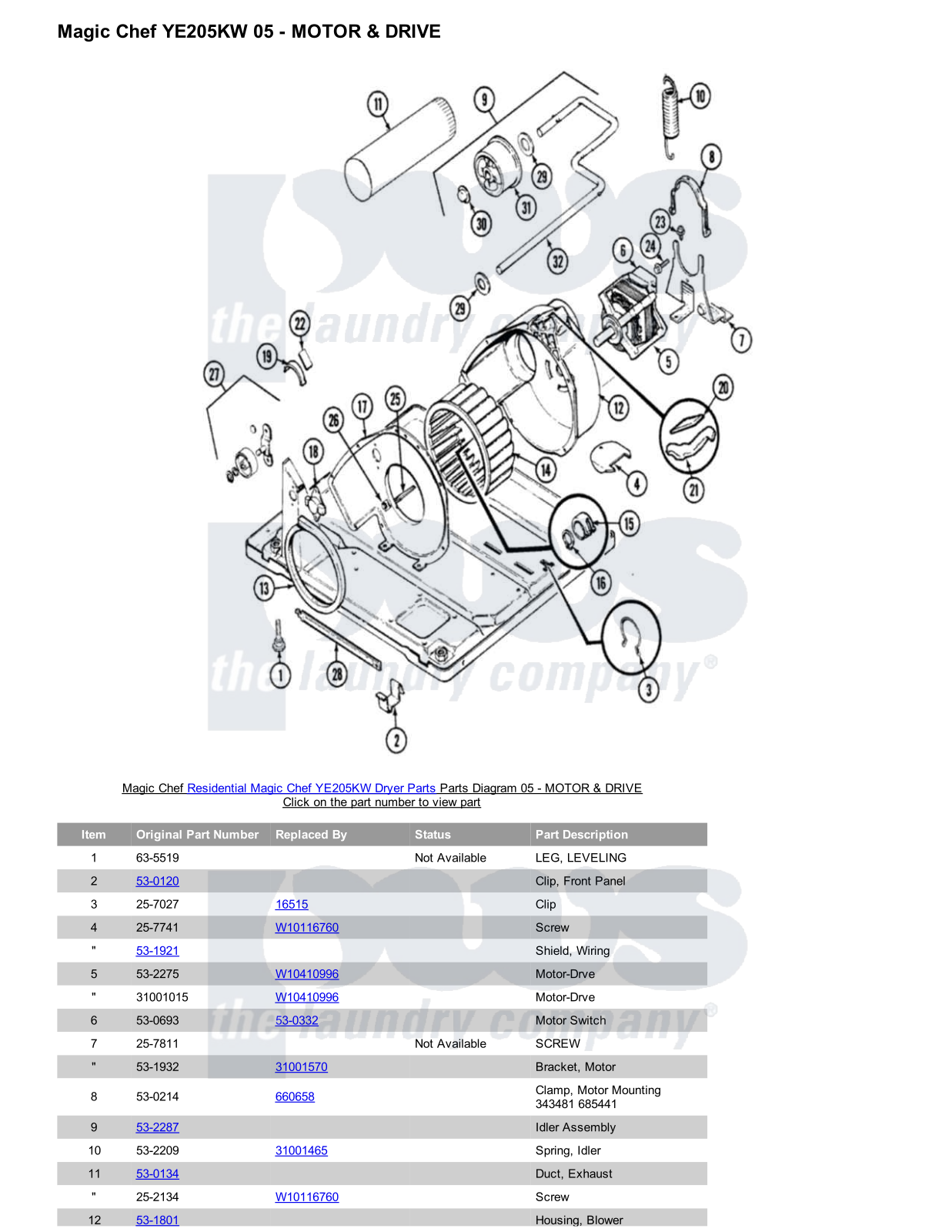 Magic Chef YE205KW Parts Diagram