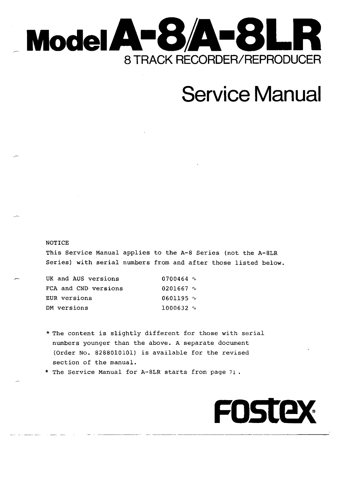 Fostex A-8LR, A-8 User Manual