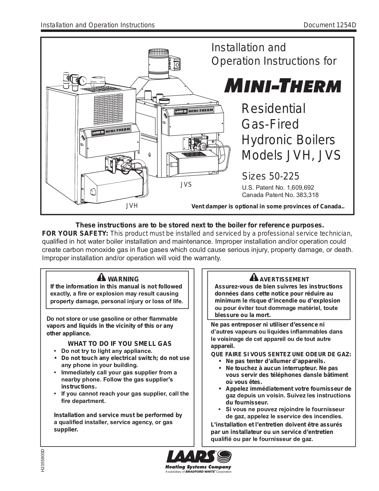 Laars JVH, JVS Installation Manual