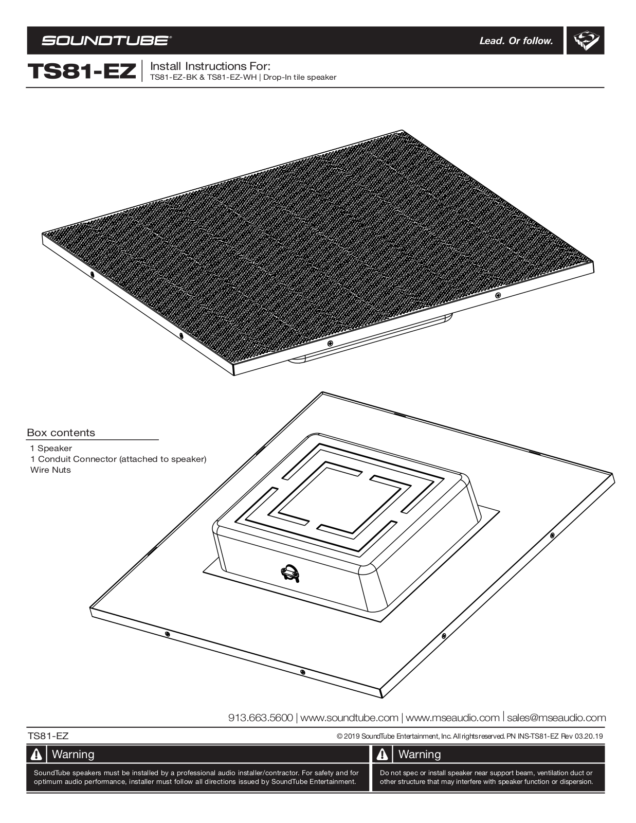 SoundTube TS81-EZ Series, TS81-EZ-WH, TS81-EZ-BK Install Instructions Manual