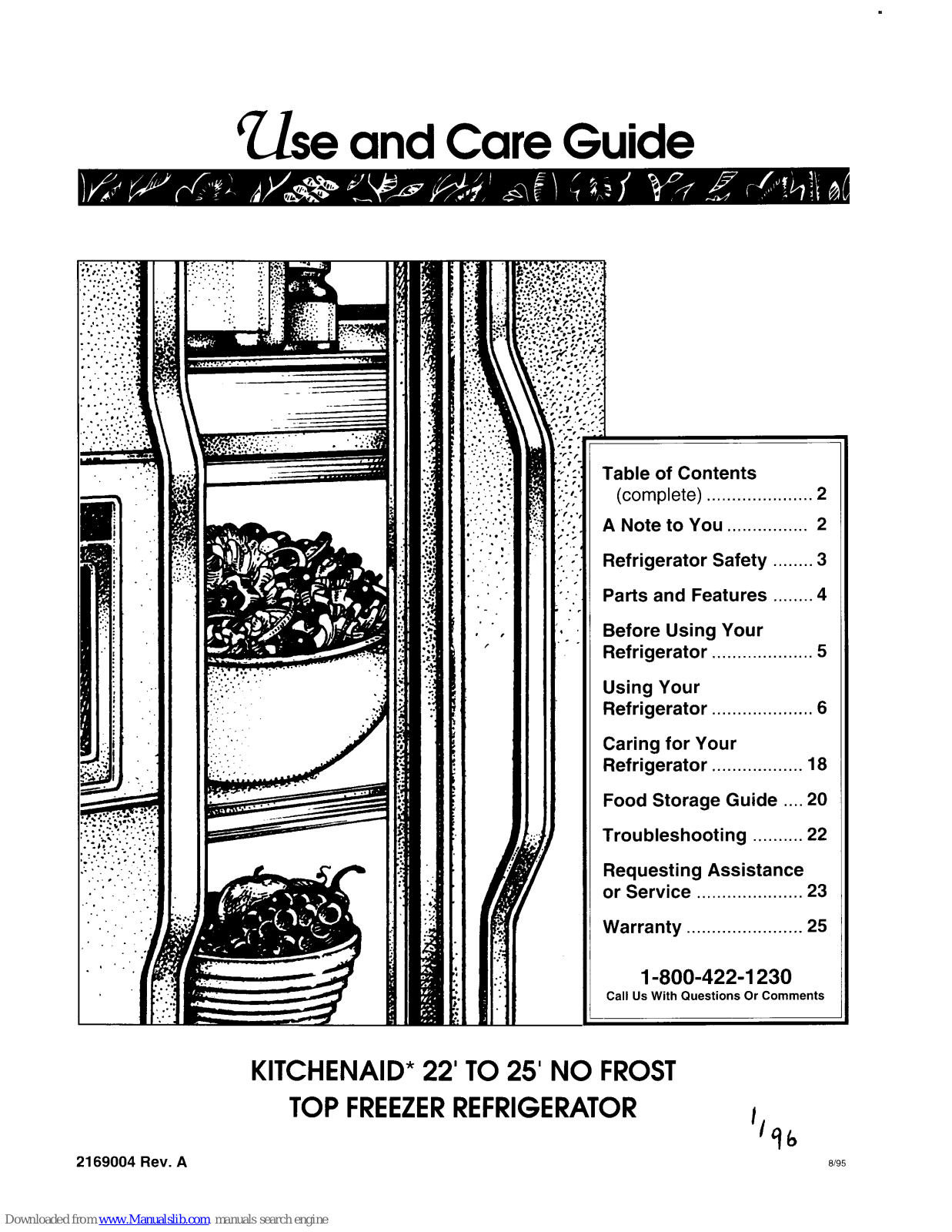 KitchenAid 22''' to 25'' no frost top freezer refrigerator Use And Care Manual