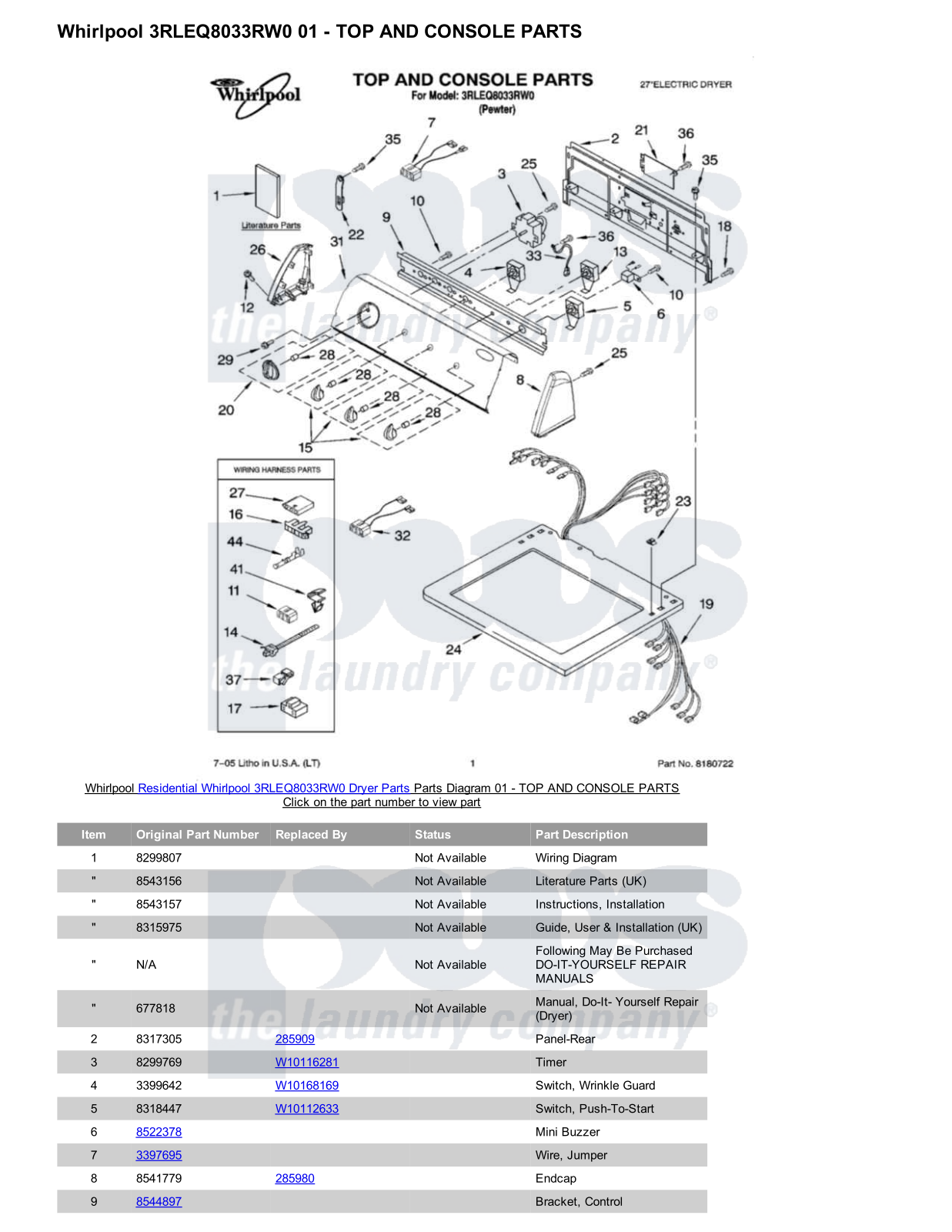 Whirlpool 3RLEQ8033RW0 Parts Diagram