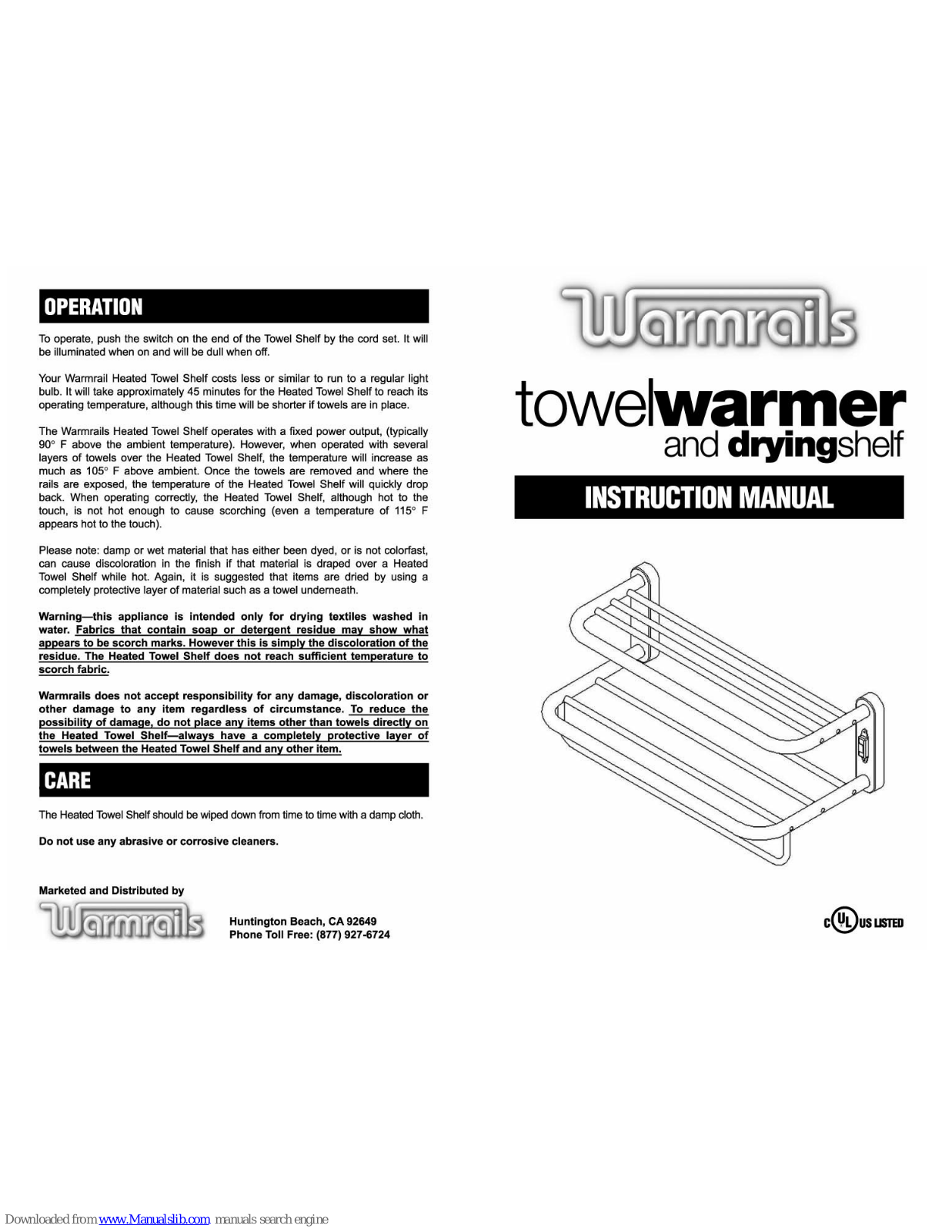 Warmrails Heated Towel Shelf Instruction Manual