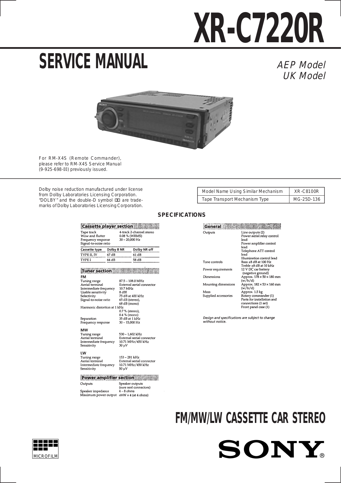 Sony XRC-7220-R Service manual