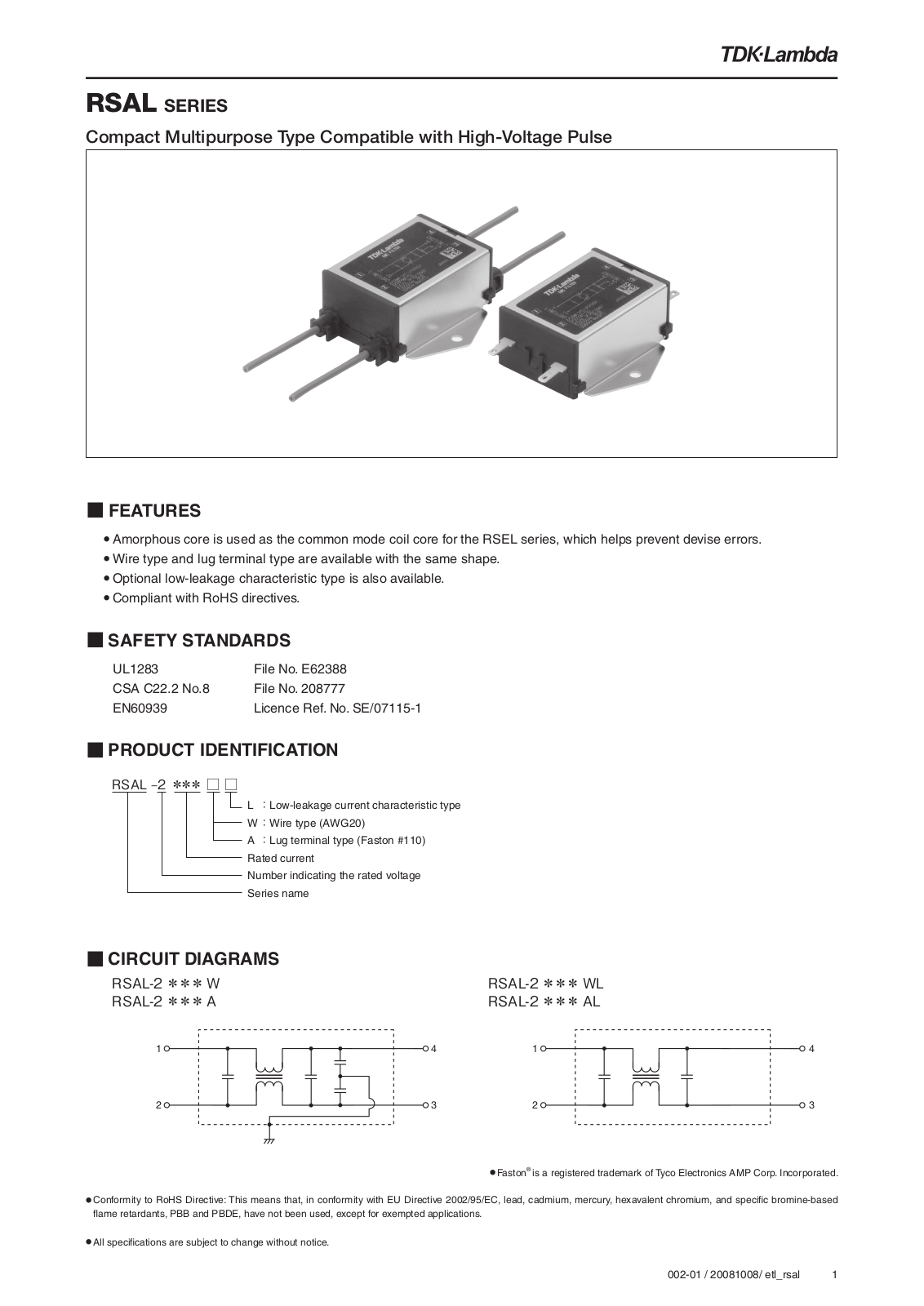 TDK RSAL-2006W, RSAL-2001W, RSAL-2003W, RSAL-20R5W, RSAL-2002W User Manual