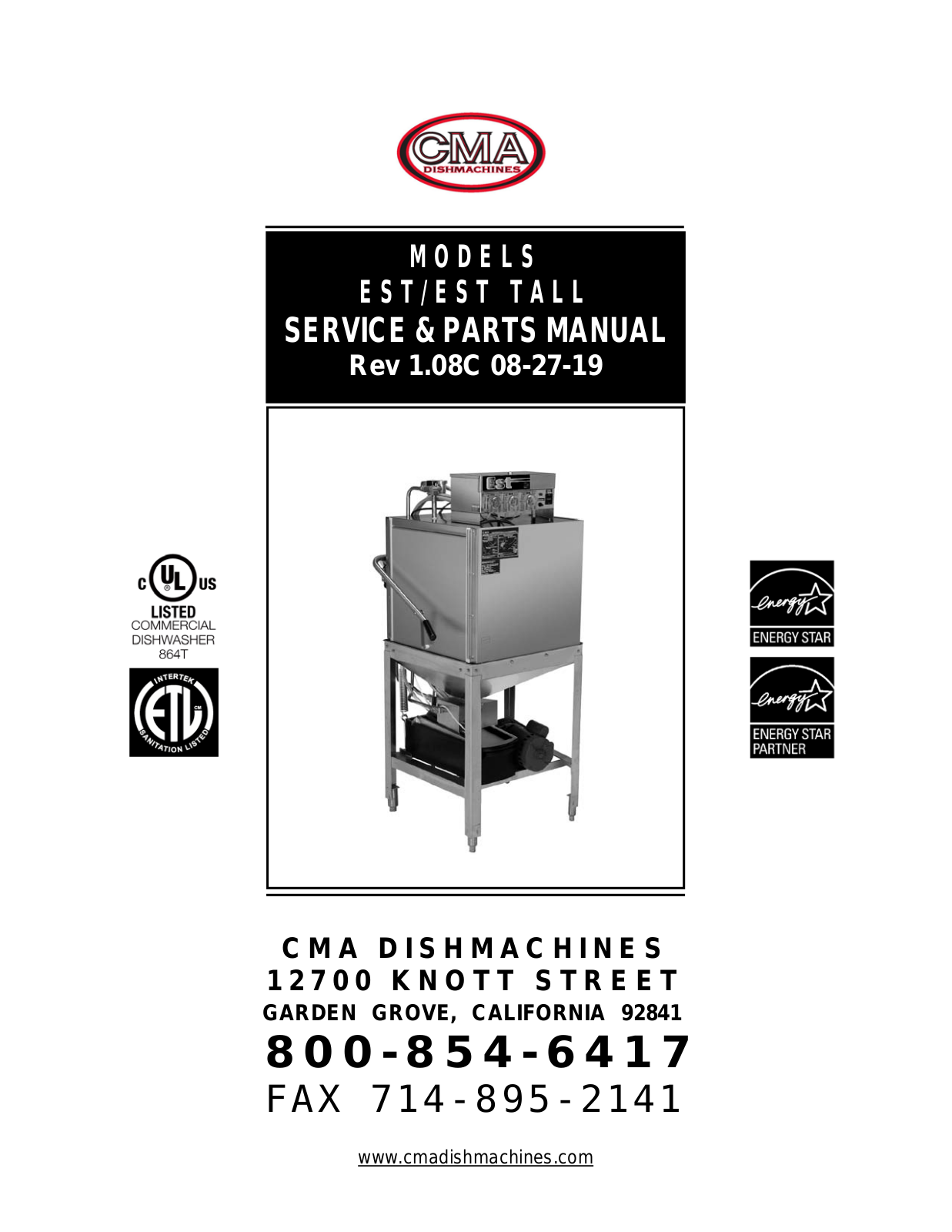 CMA Dish Machines EST Operators Manual