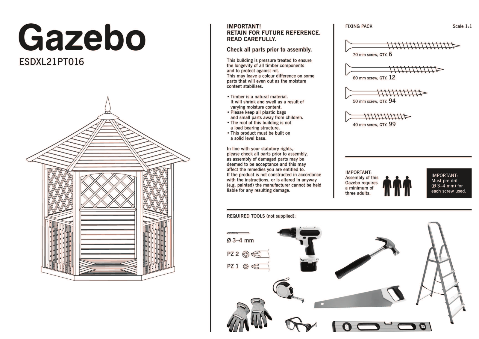 Mercia Garden Products ESDXL21PT016 Instruction manual