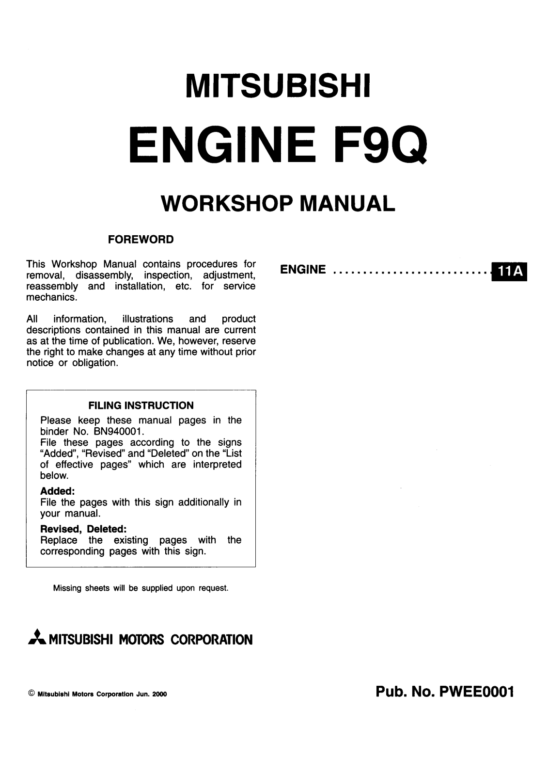 Mitsubishi F9Q1, F9Q2 Workshop Manual