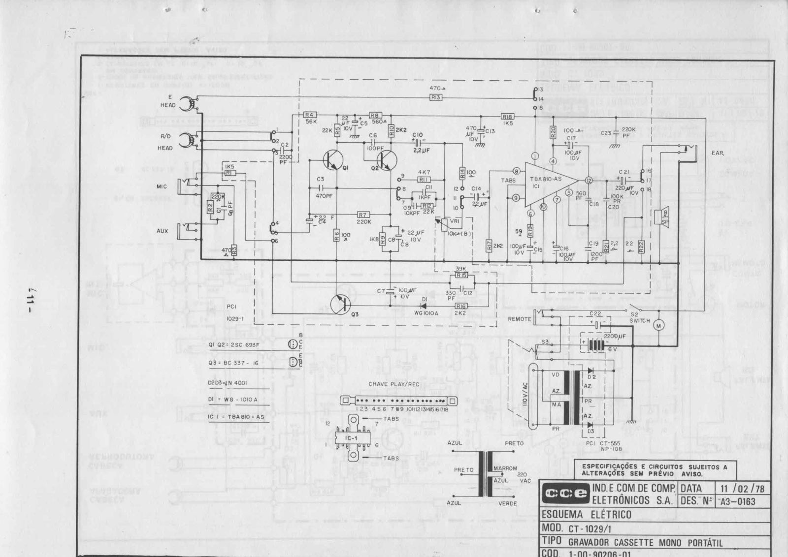 CCE CT-1029-1 Schematic