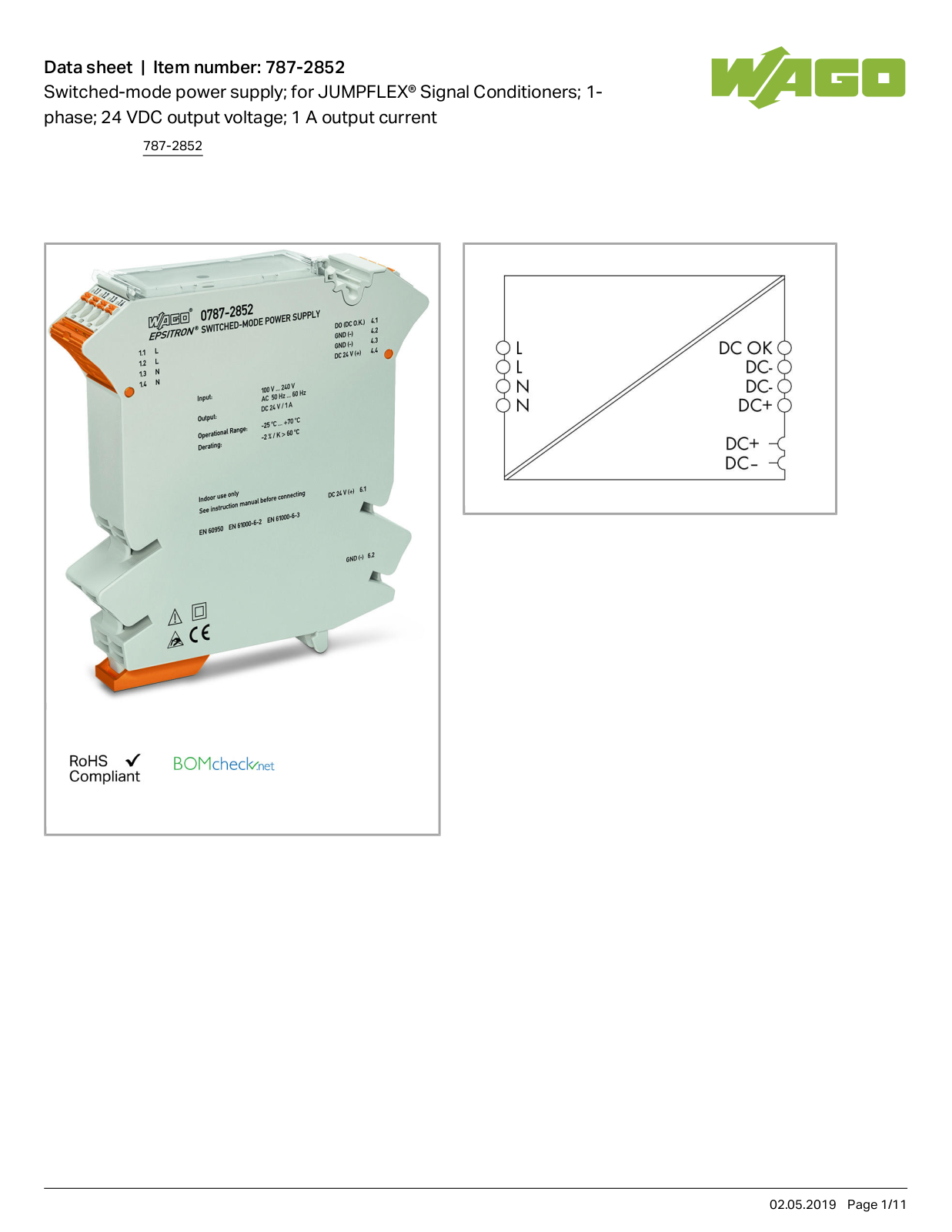 Wago 787-2852 Data Sheet