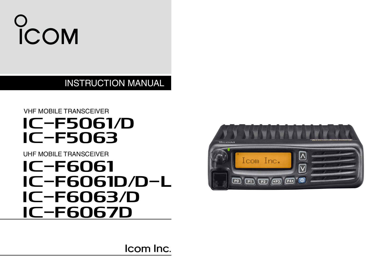 Icom IC-F5061, IC-F5061D, IC-F5063, IC-F6061, IC-F6061D Instruction Manual