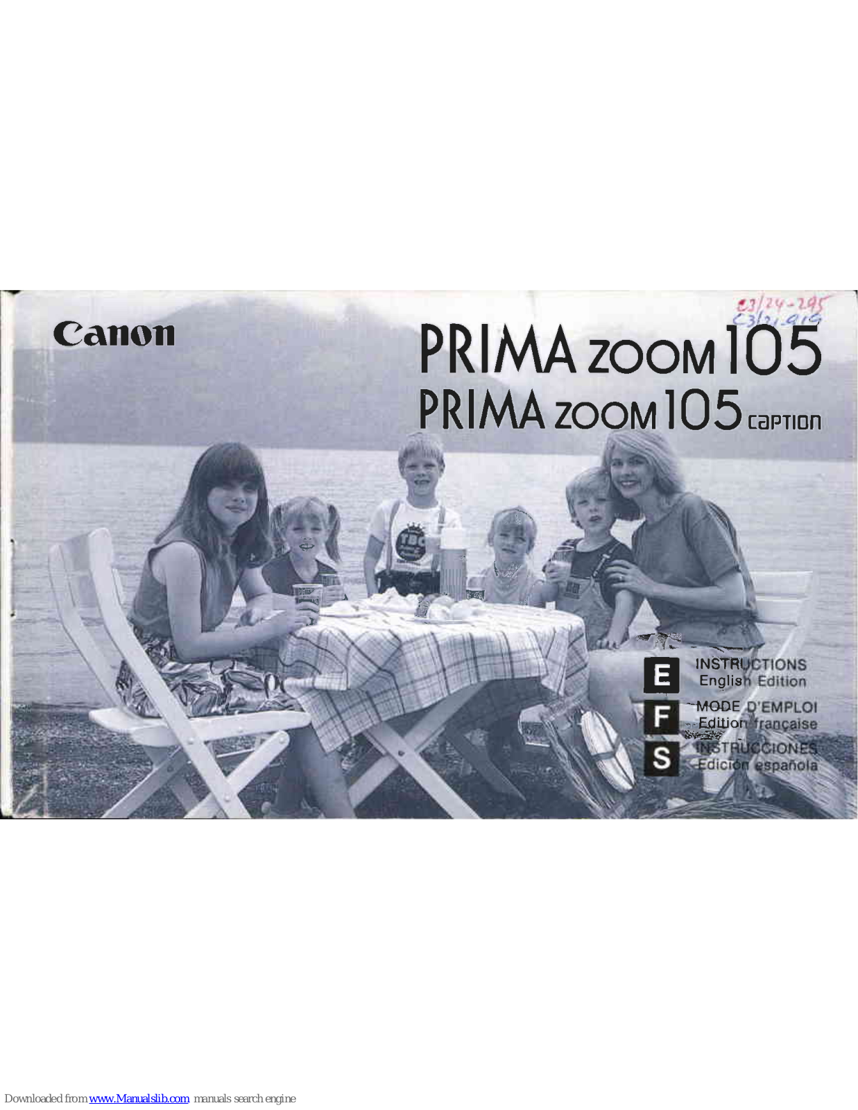 Canon Prima Zoom 105 Caption Instructions Manual