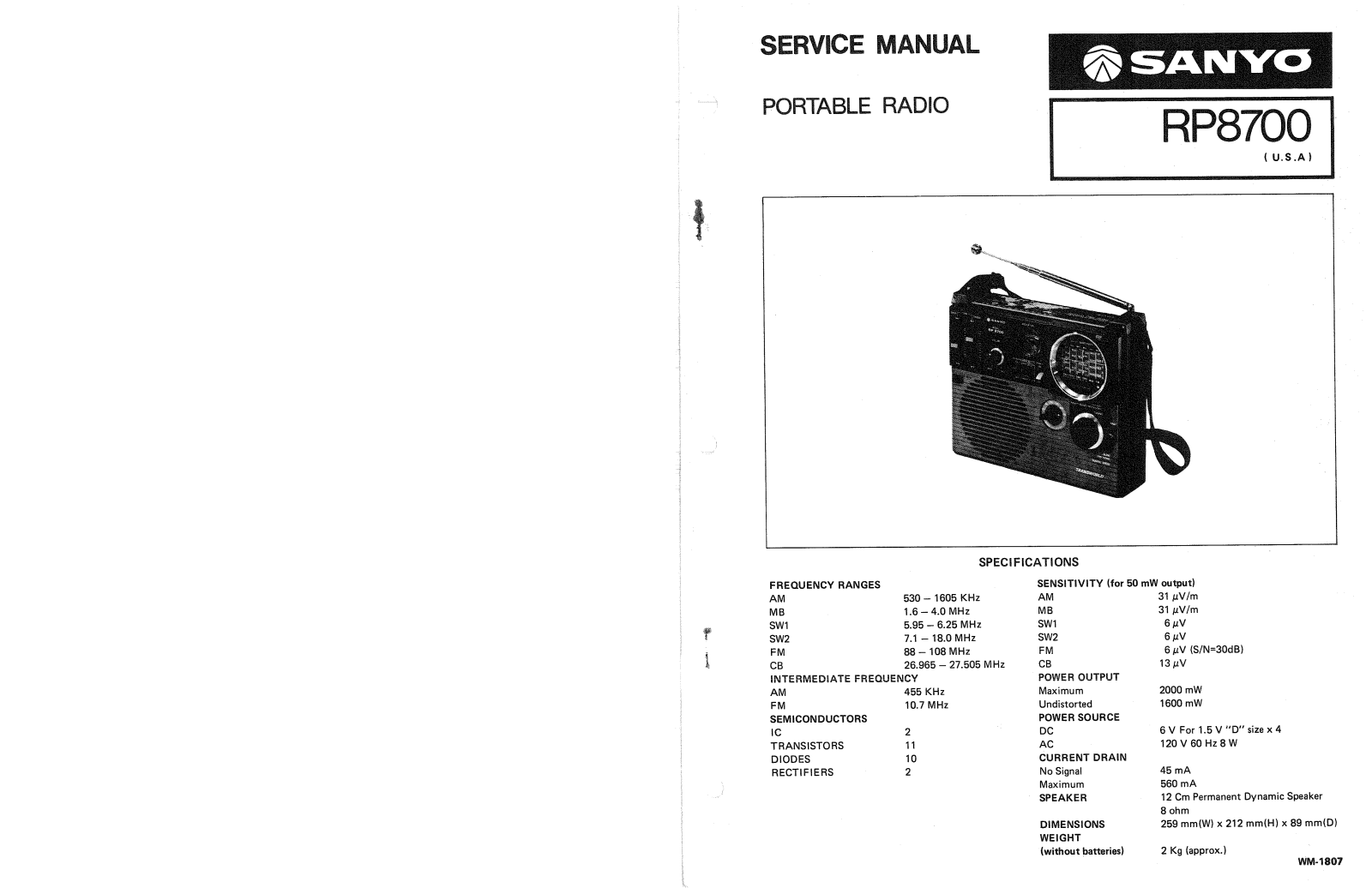 Sanyo RP-8700 Service manual