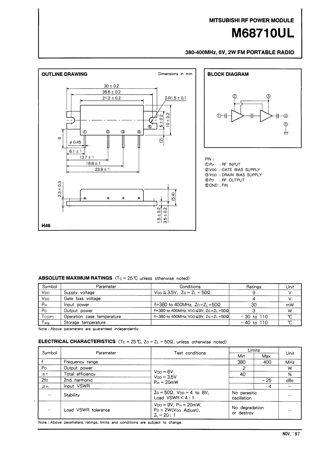 Mitsubishi M68710UL Datasheet