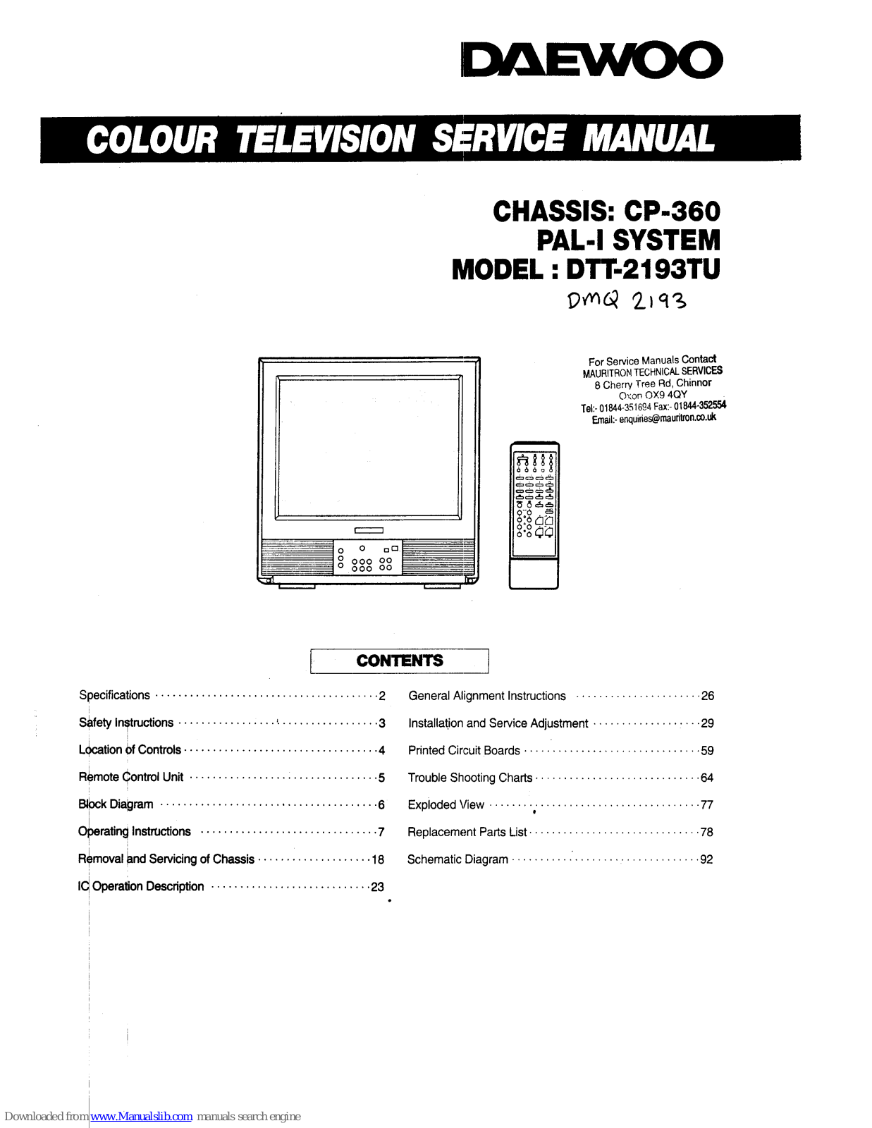 Daewoo DTT-2193TU Service Manual