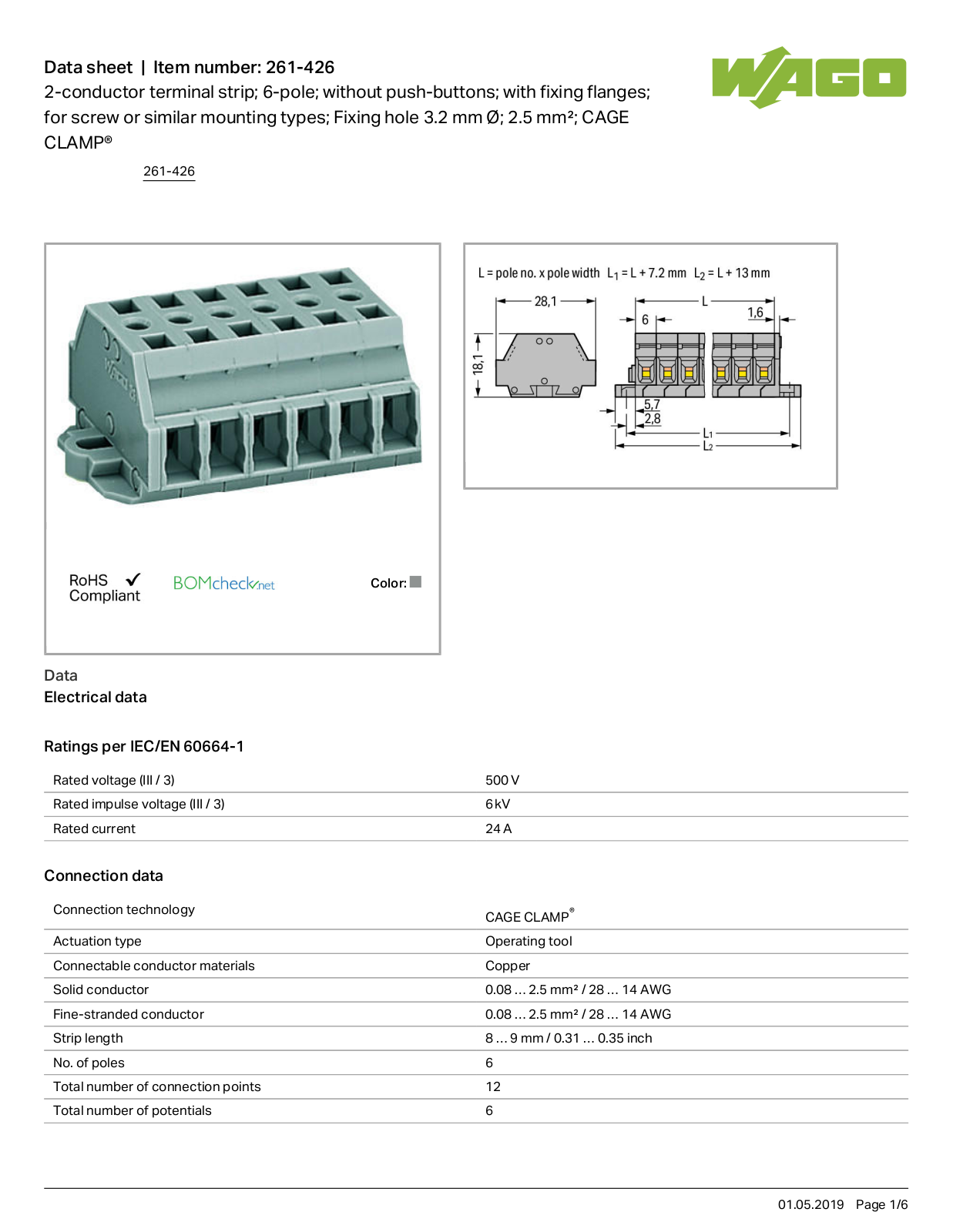 Wago 261-426 Data Sheet