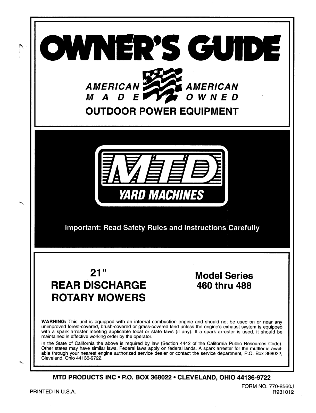 MTD 460, 488 User Manual