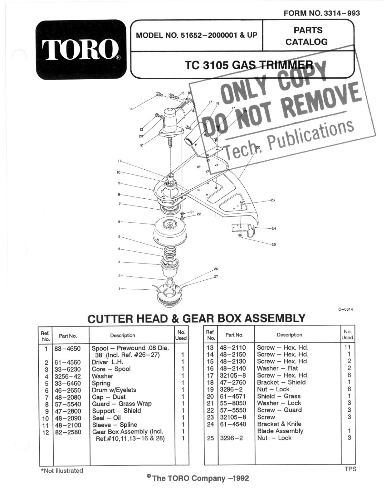 Toro 51652 Parts Catalogue