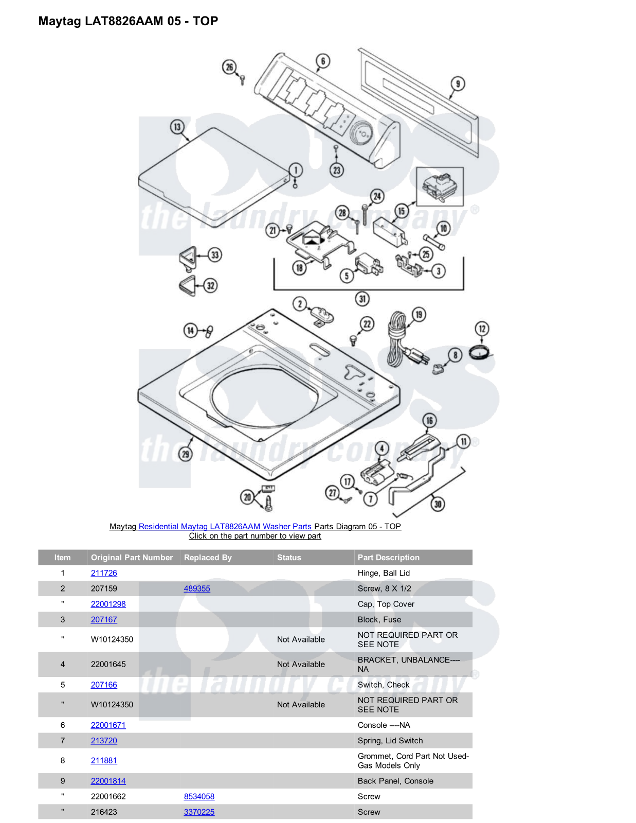 Maytag LAT8826AAM Parts Diagram