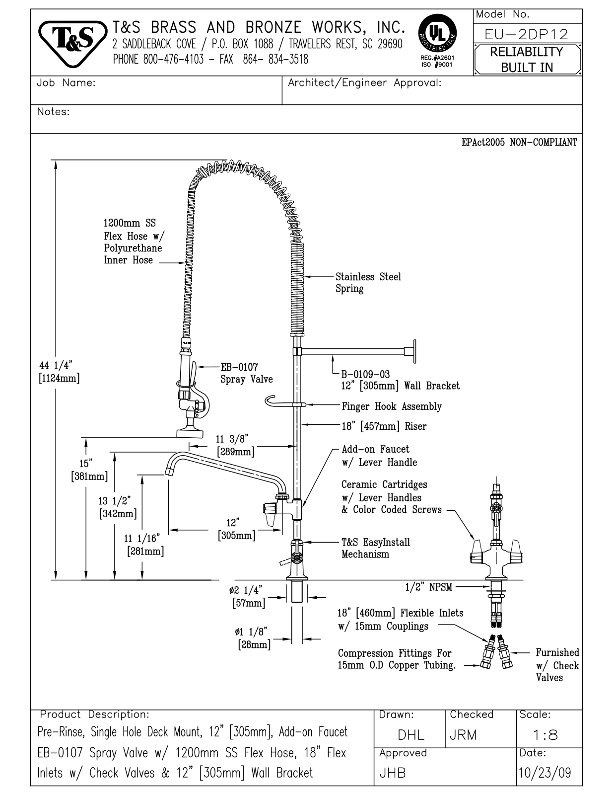 T&S Brass EU-2DP12 User Manual