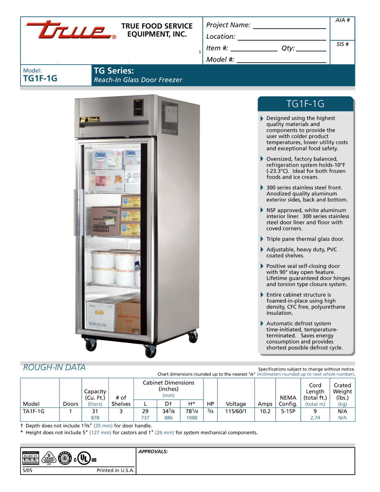 True TG1F-1G User Manual