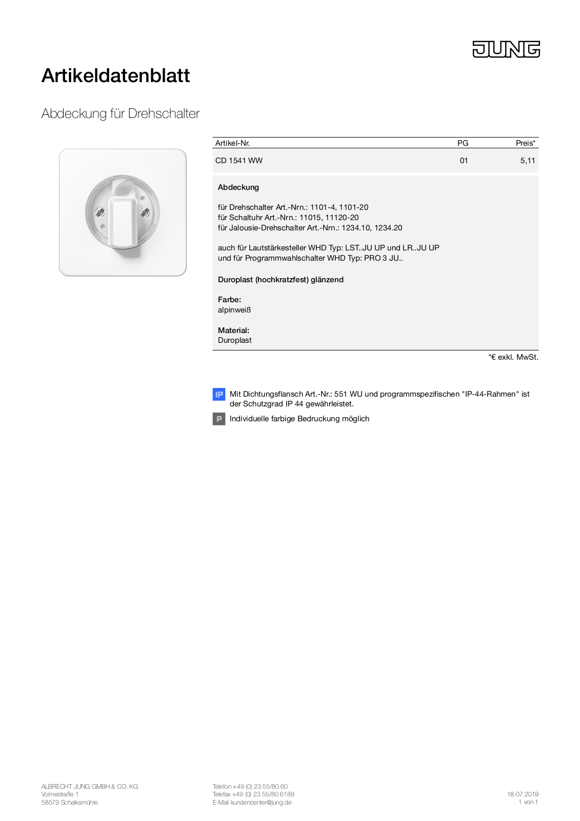 Jung CD 1541 WW User Manual