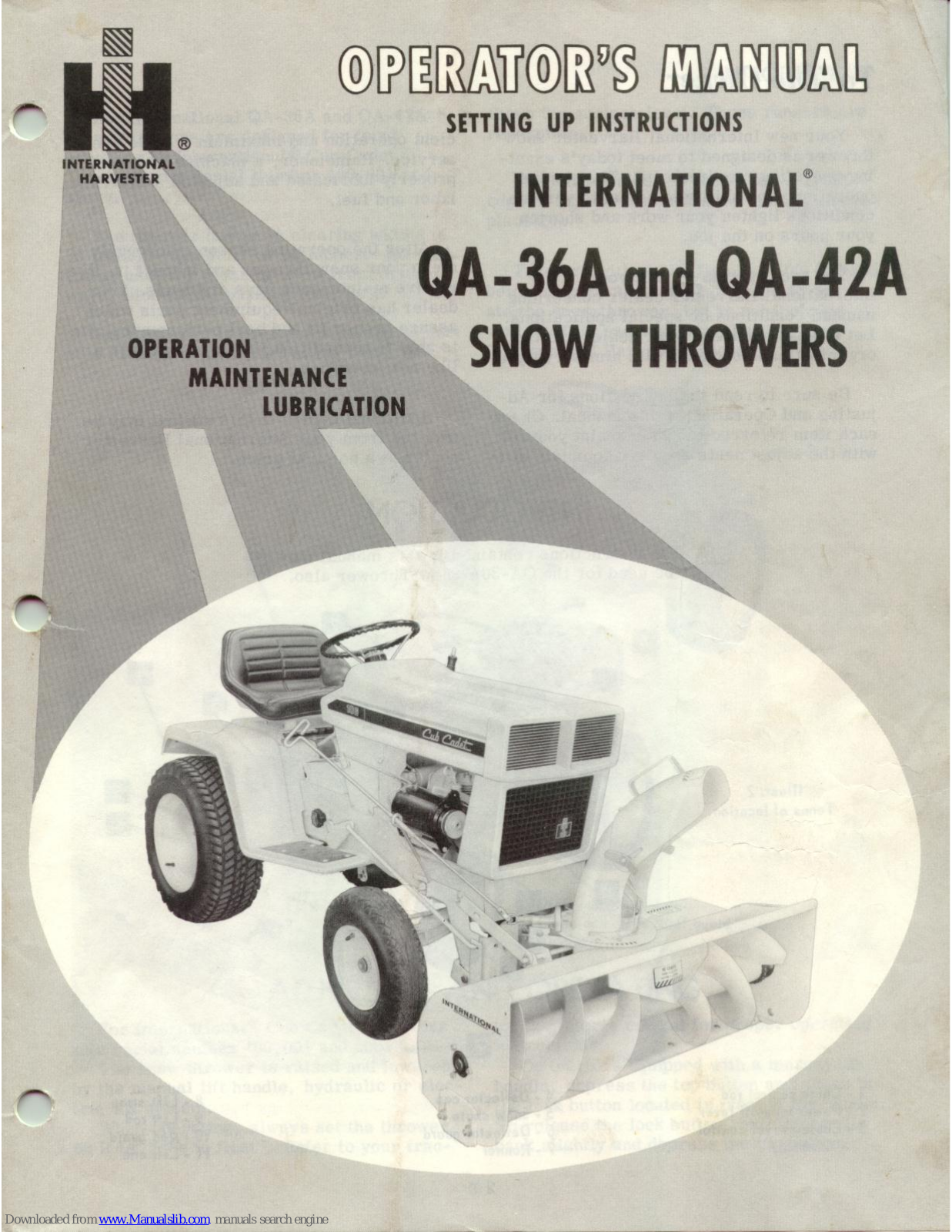 International Harvester Company QA-36A, QA-42A Operator's Manual