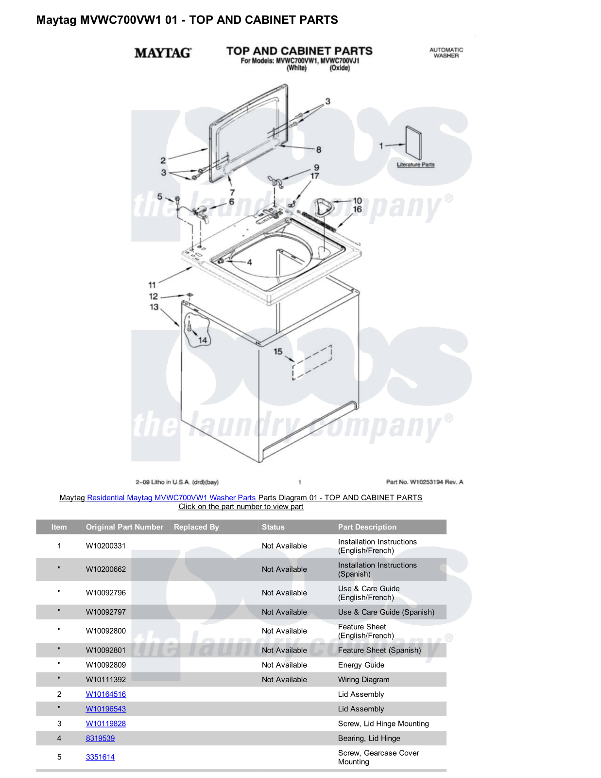 Maytag MVWC700VW1 Parts Diagram