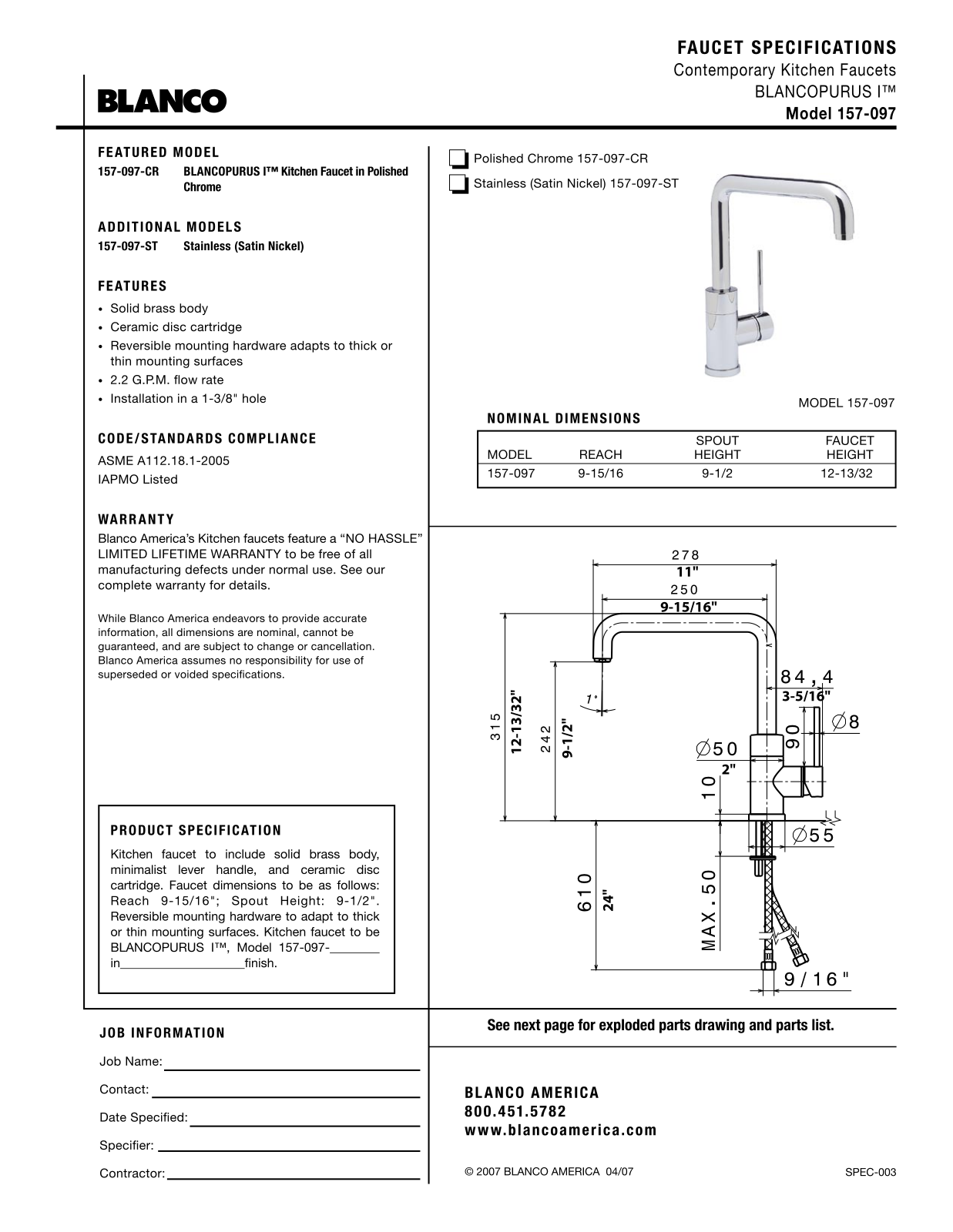 Blanco 440599 Specs