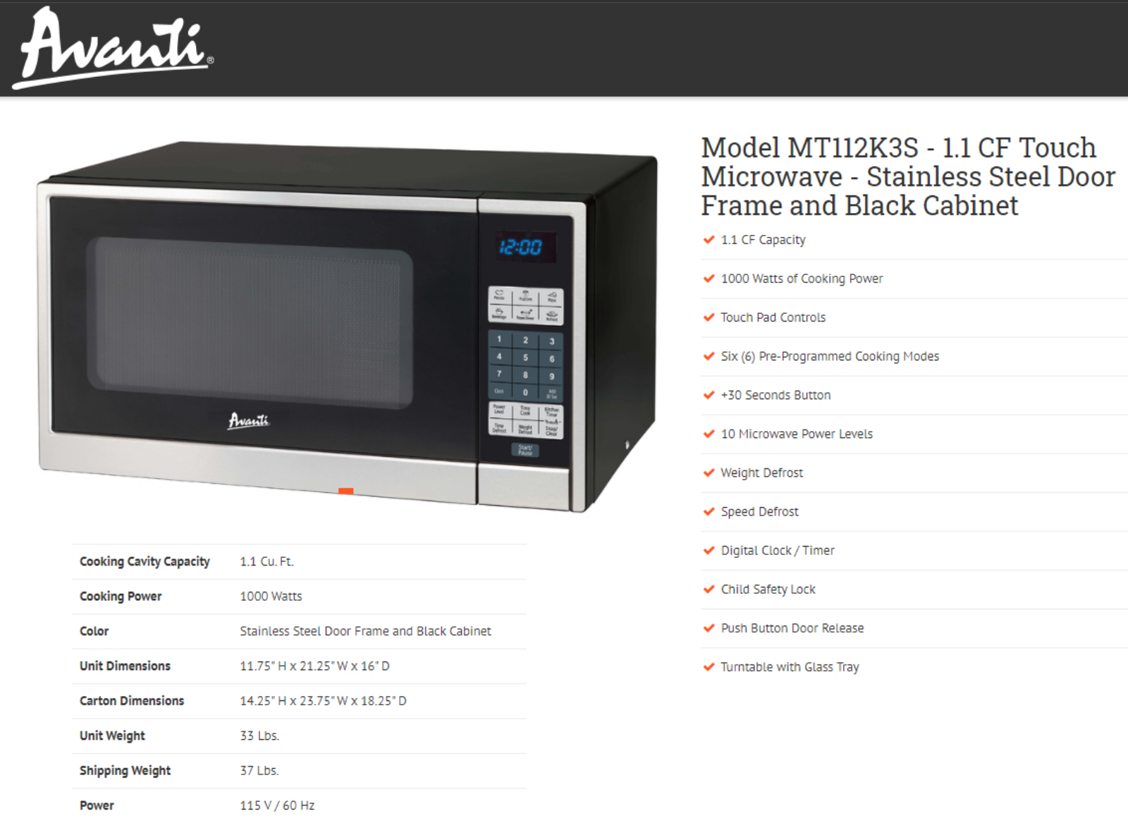 Avanti Products BDJD1091 Specifications - ManualMachine.com