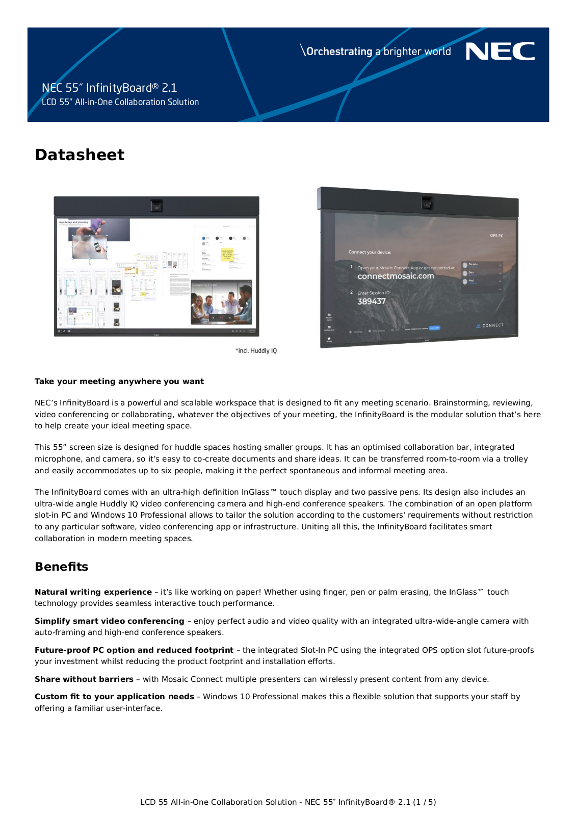 NEC 55 InfinityBoard 2.1 Datenblatt