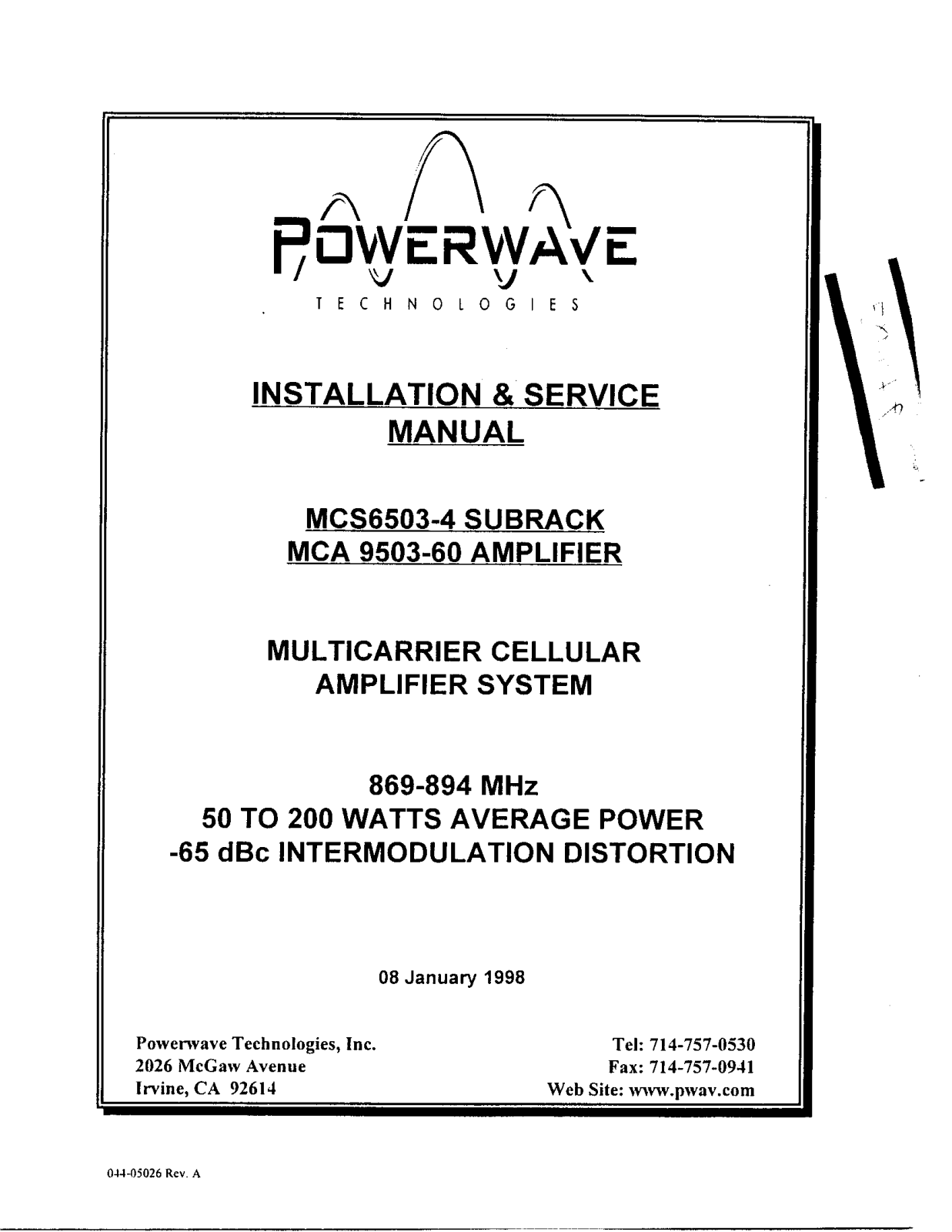 Powerwave Technologies 5JS0026 User Manual