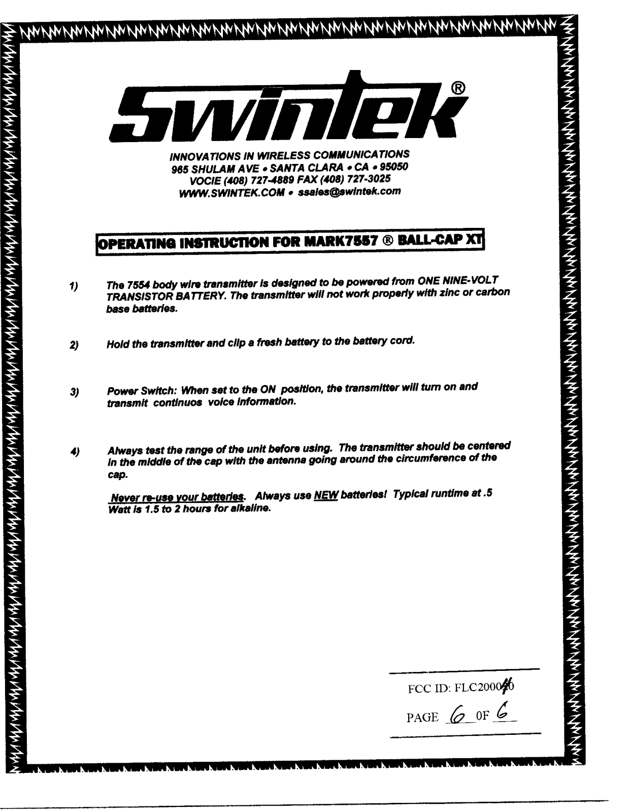 Swintek 200040 Users Manual