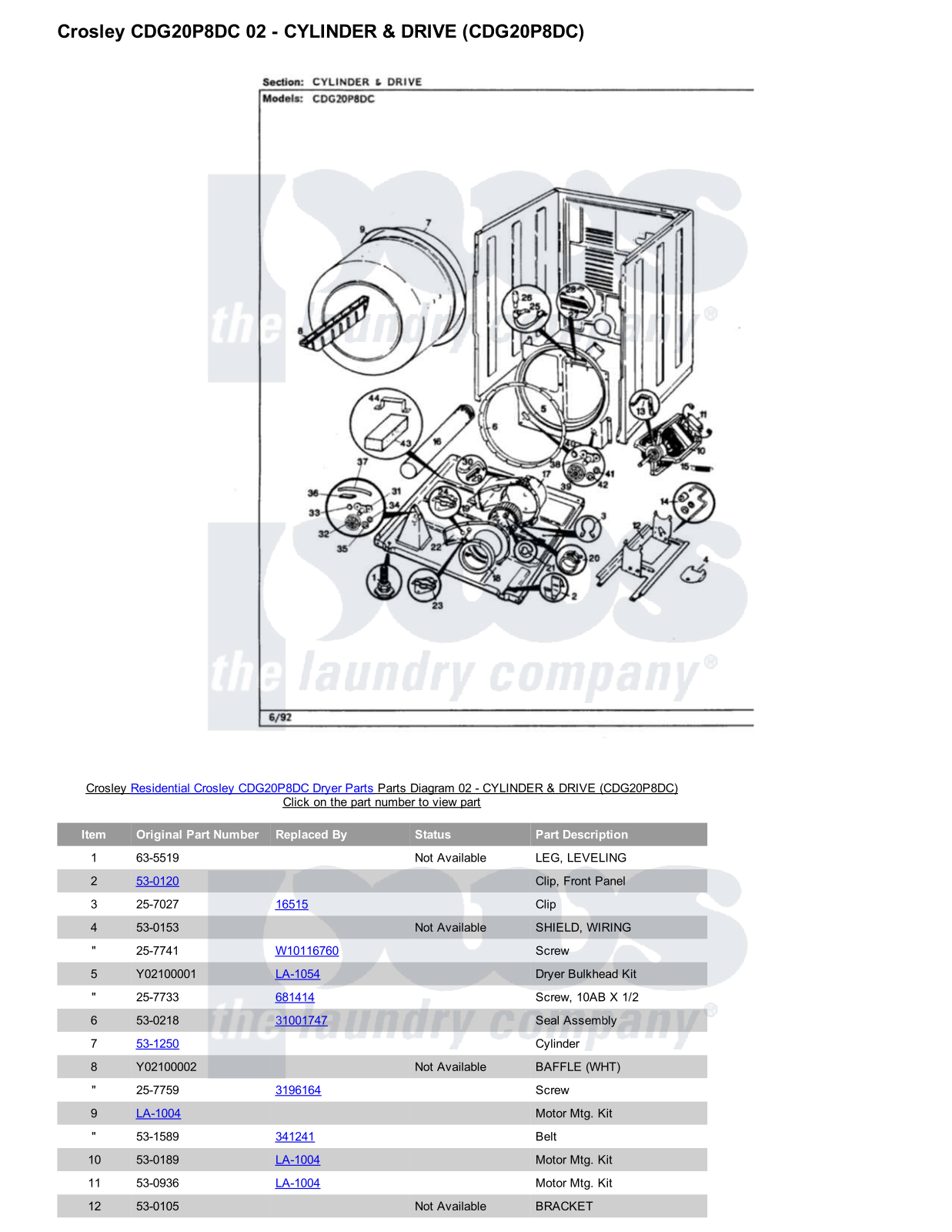 Crosley CDG20P8DC Parts Diagram