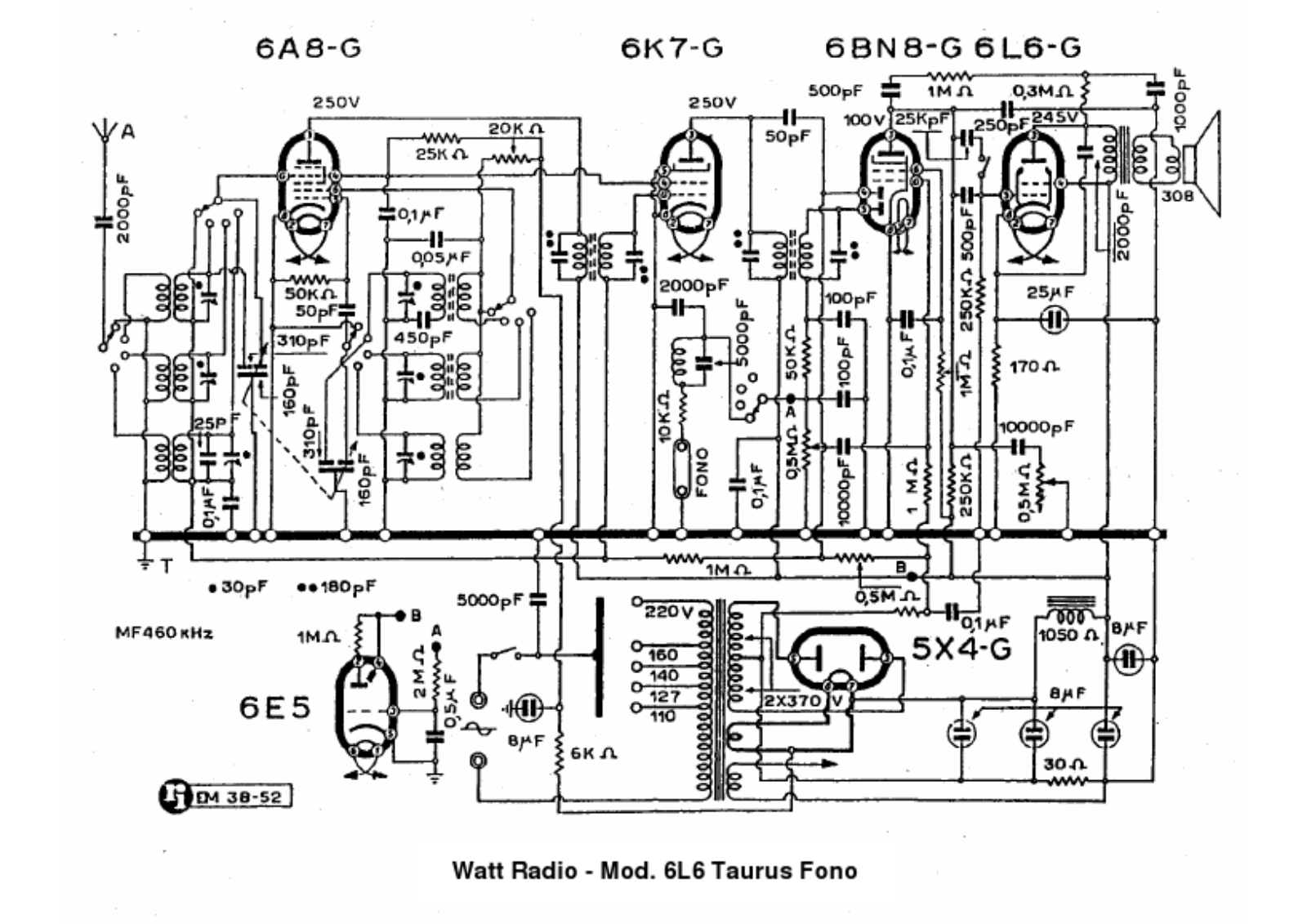 Watt Radio 6l6 taurus fono schematic