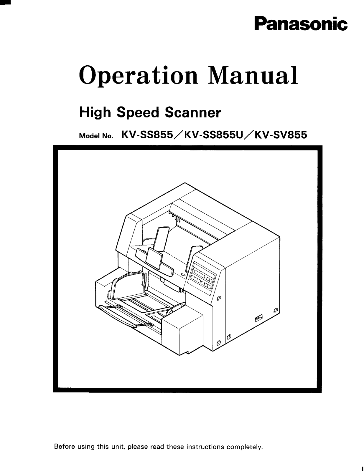 Panasonic kw-ss855 Operation Manual