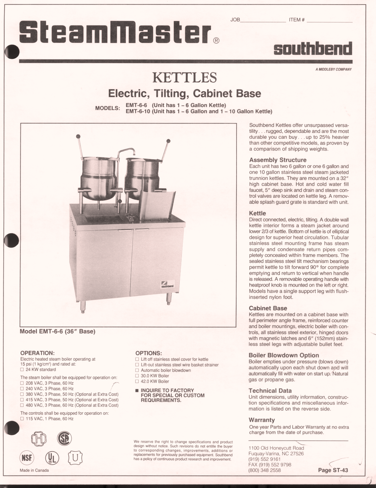 Southbend EMT-6-10 User Manual