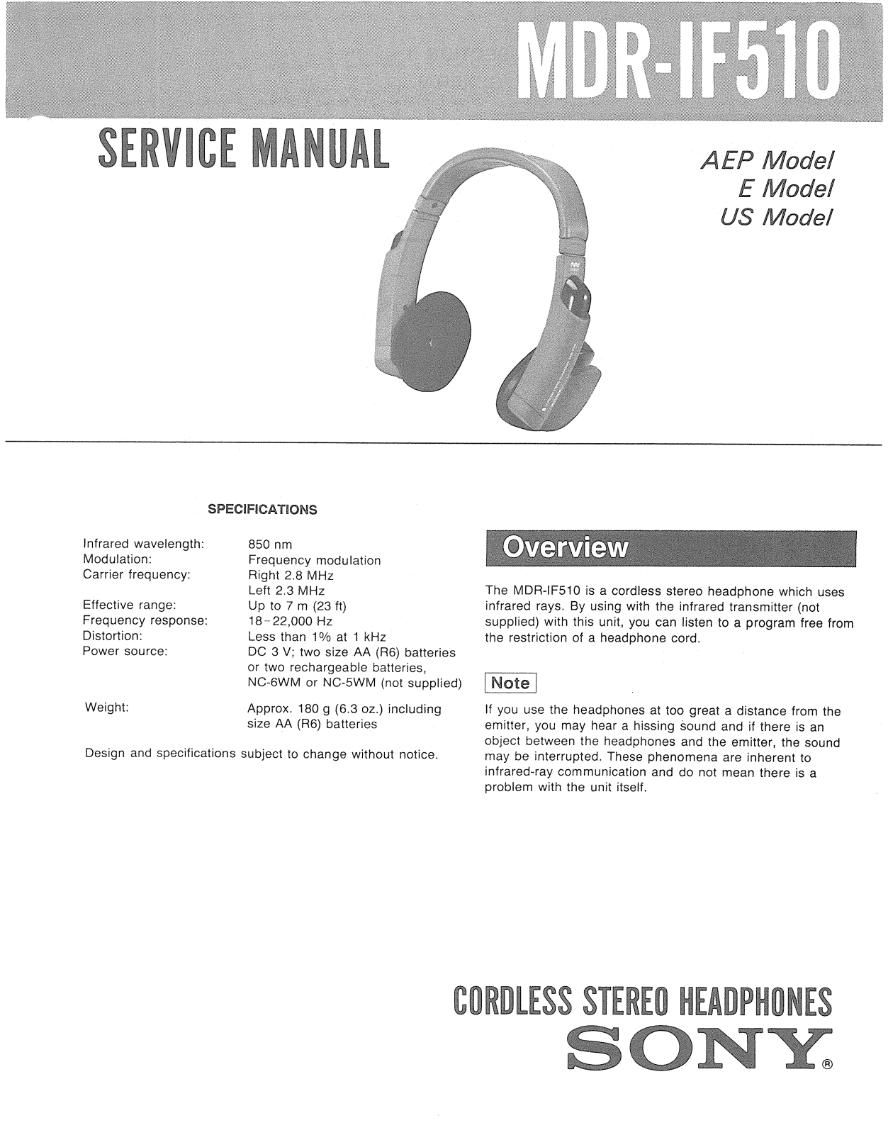 Sony MDRIF-510 Service manual