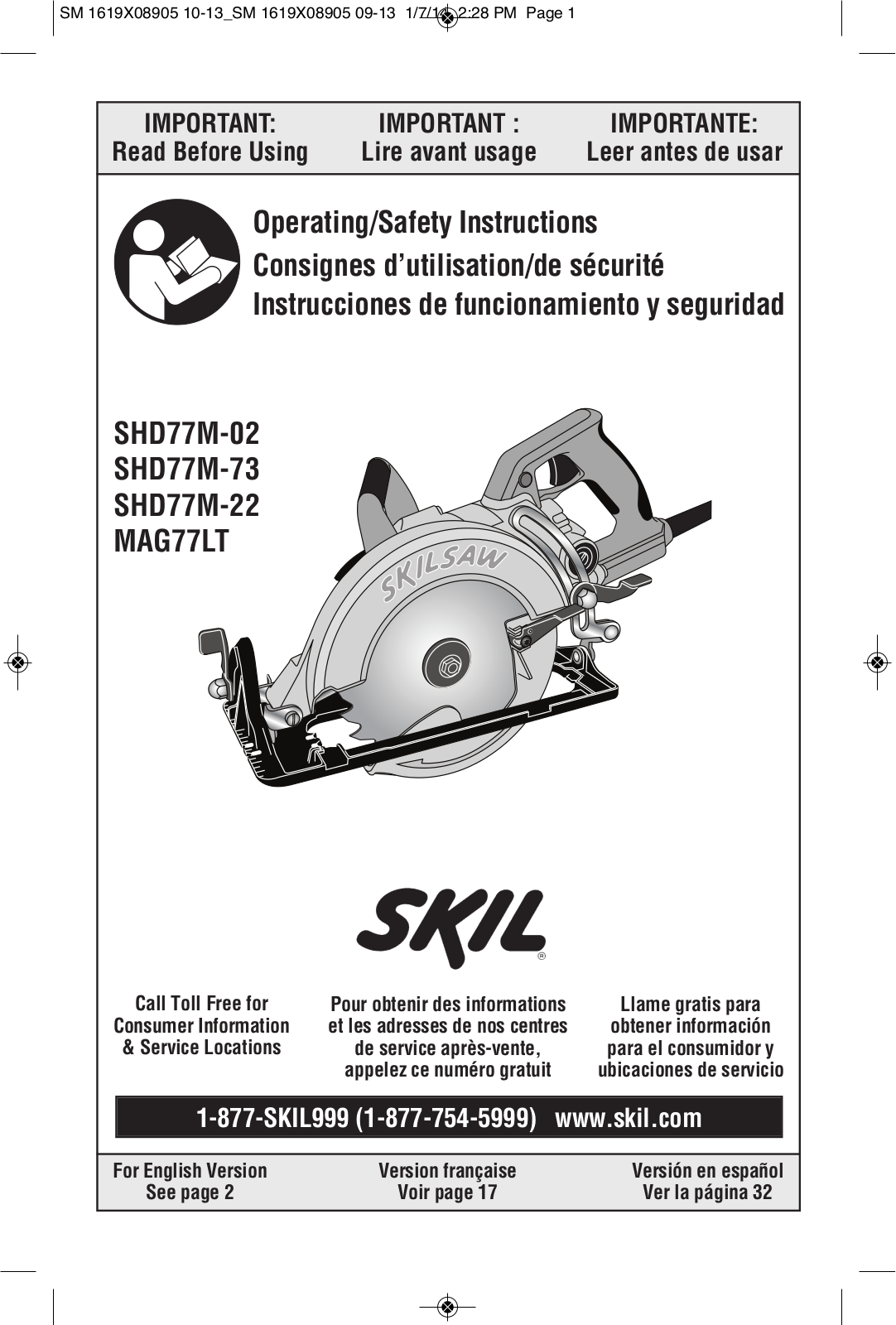 Skil SHD77M-02, SHD77M-73, SHD77M-22 Operating Manual