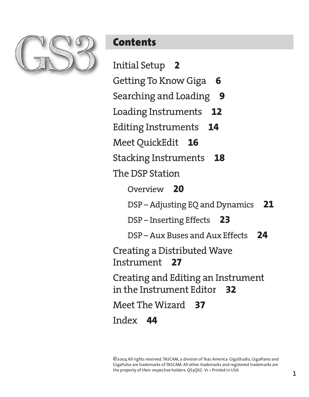 Tascam Gs3 User Manual