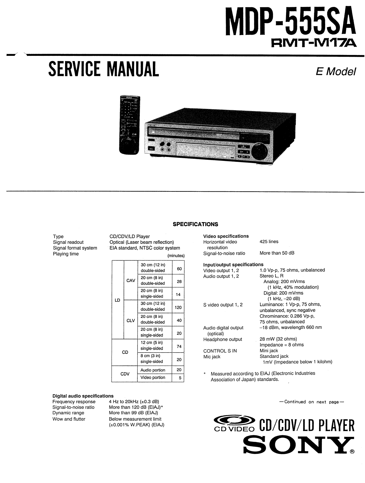 Sony MDP-555-SA Service manual