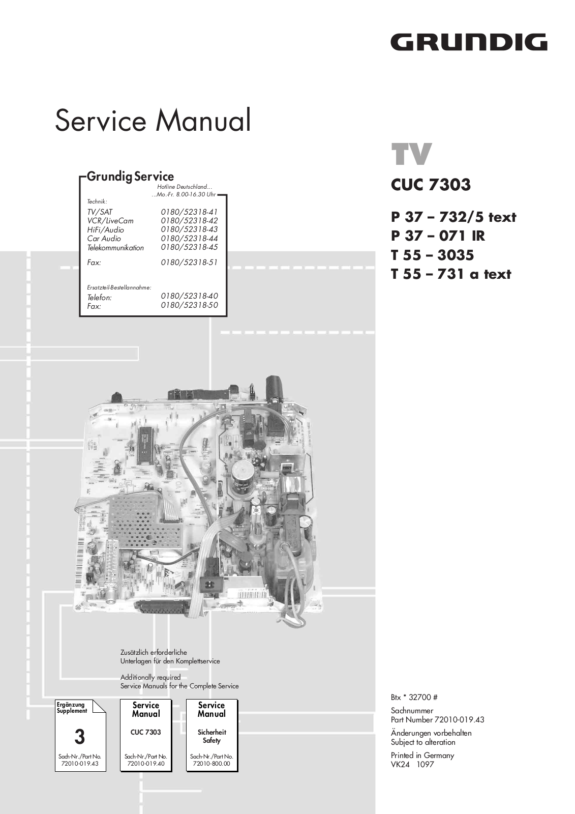 Grundig P 37 – 071 IR, T 55 – 731 a, T 55 – 3035, P 37 – 732-5 Service Manual