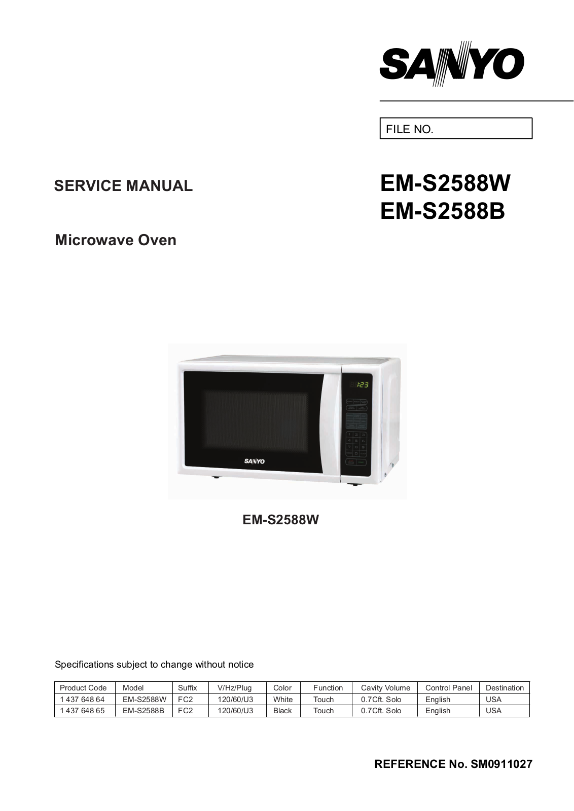 Sanyo EM-S2588W, EM-S2588B User Manual