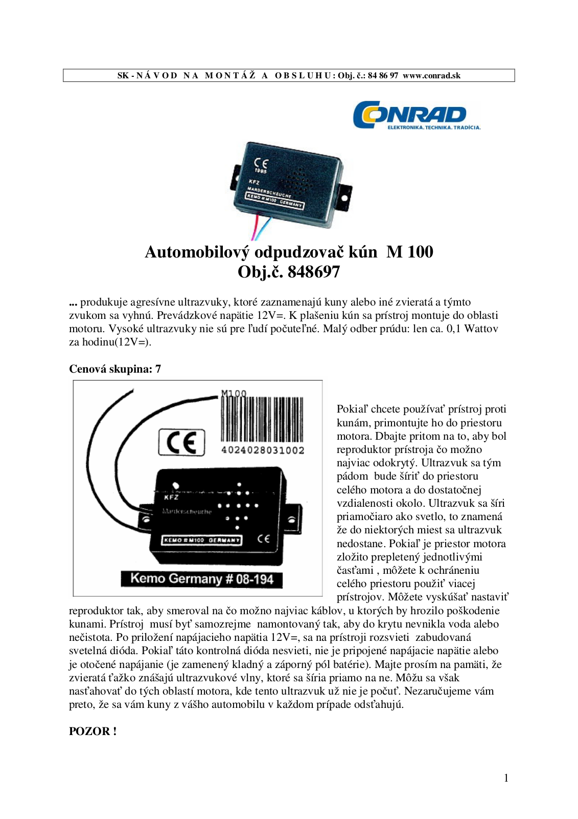 Kemo M100N User guide