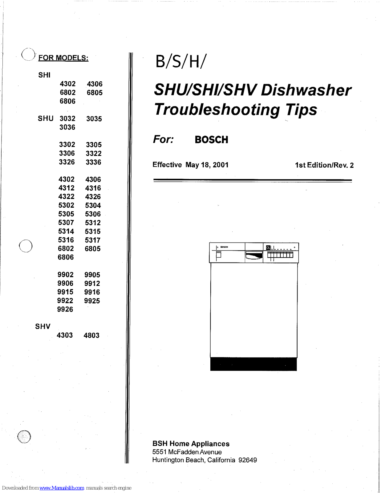 Bosch SHI6802, SHI6806, SHI6805, SHU3032, SHU3035 Troubleshooting Tips