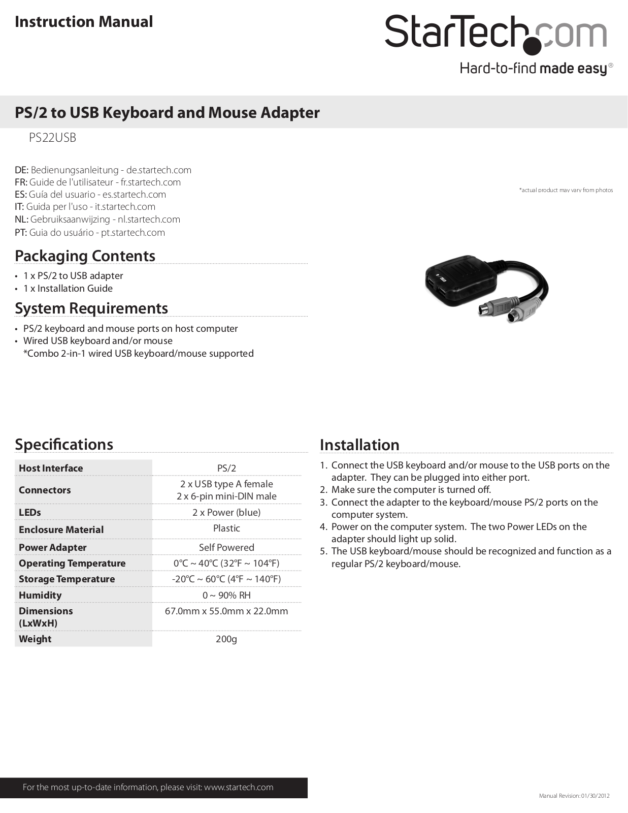 StarTech.com PS22USB User Manual