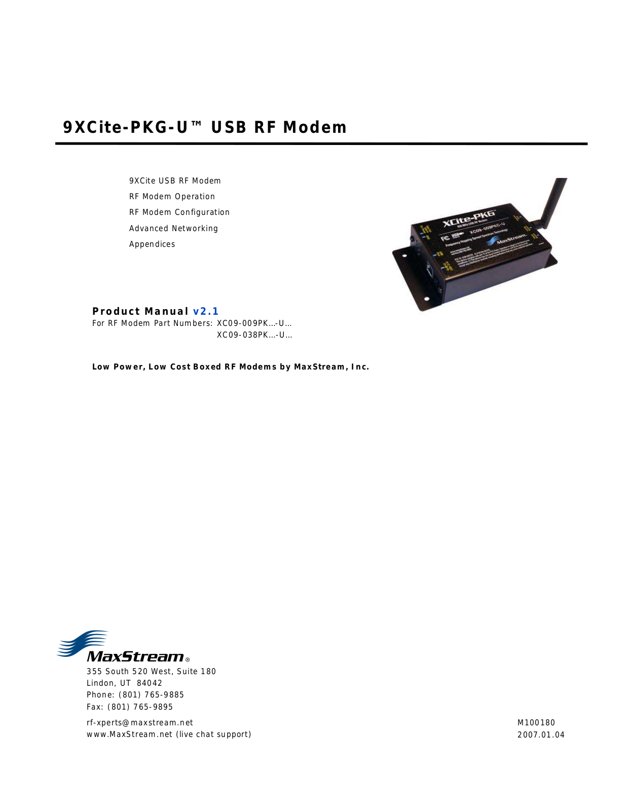 MaxStream XC09-009PK-U, XC09-038PK-U Product Manual