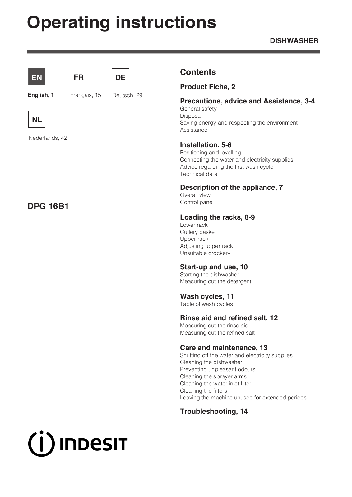 Indesit DPG-16B1-CA-NX-EU User Manual