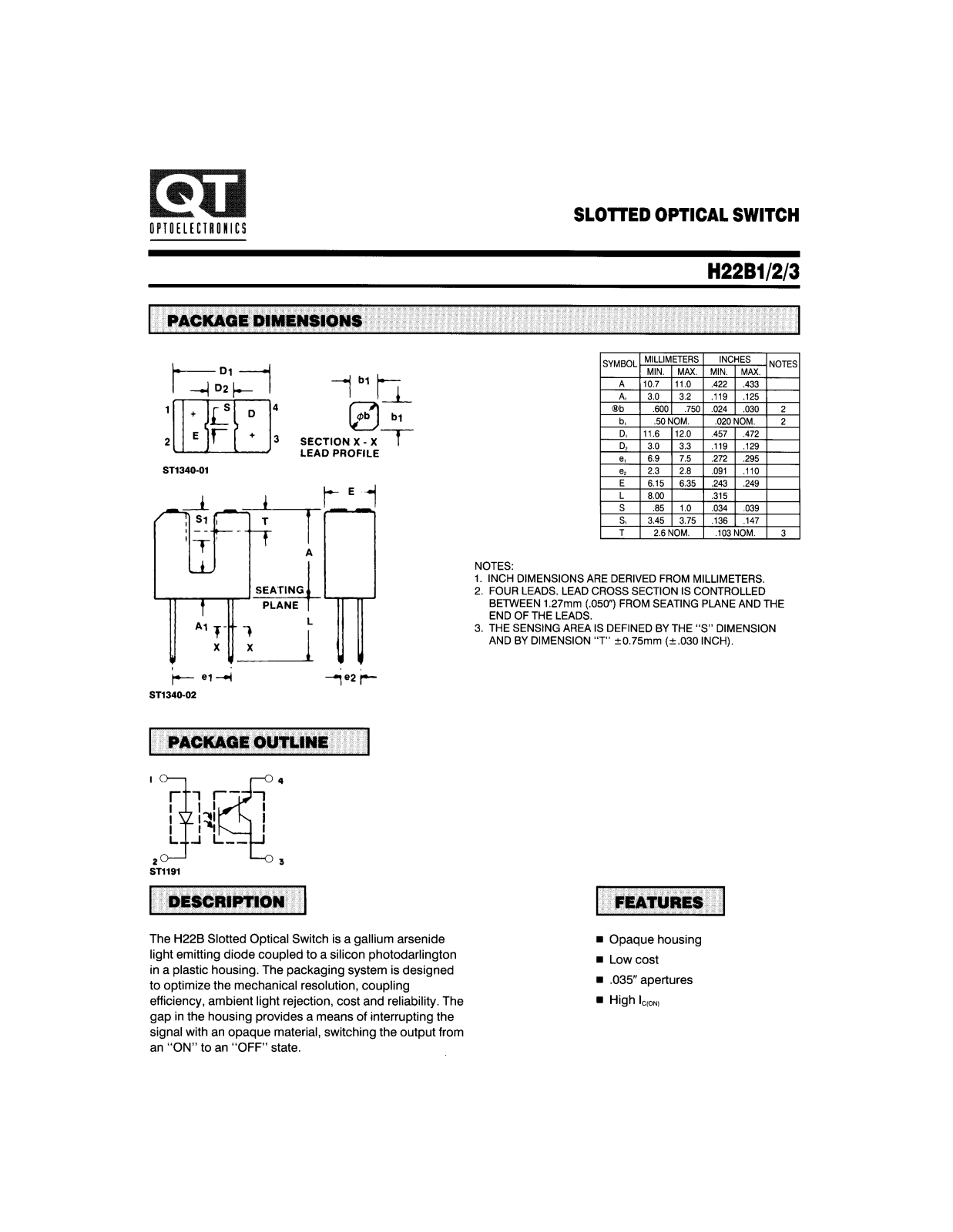 QT H22B3, H22B2, H22B1 Datasheet