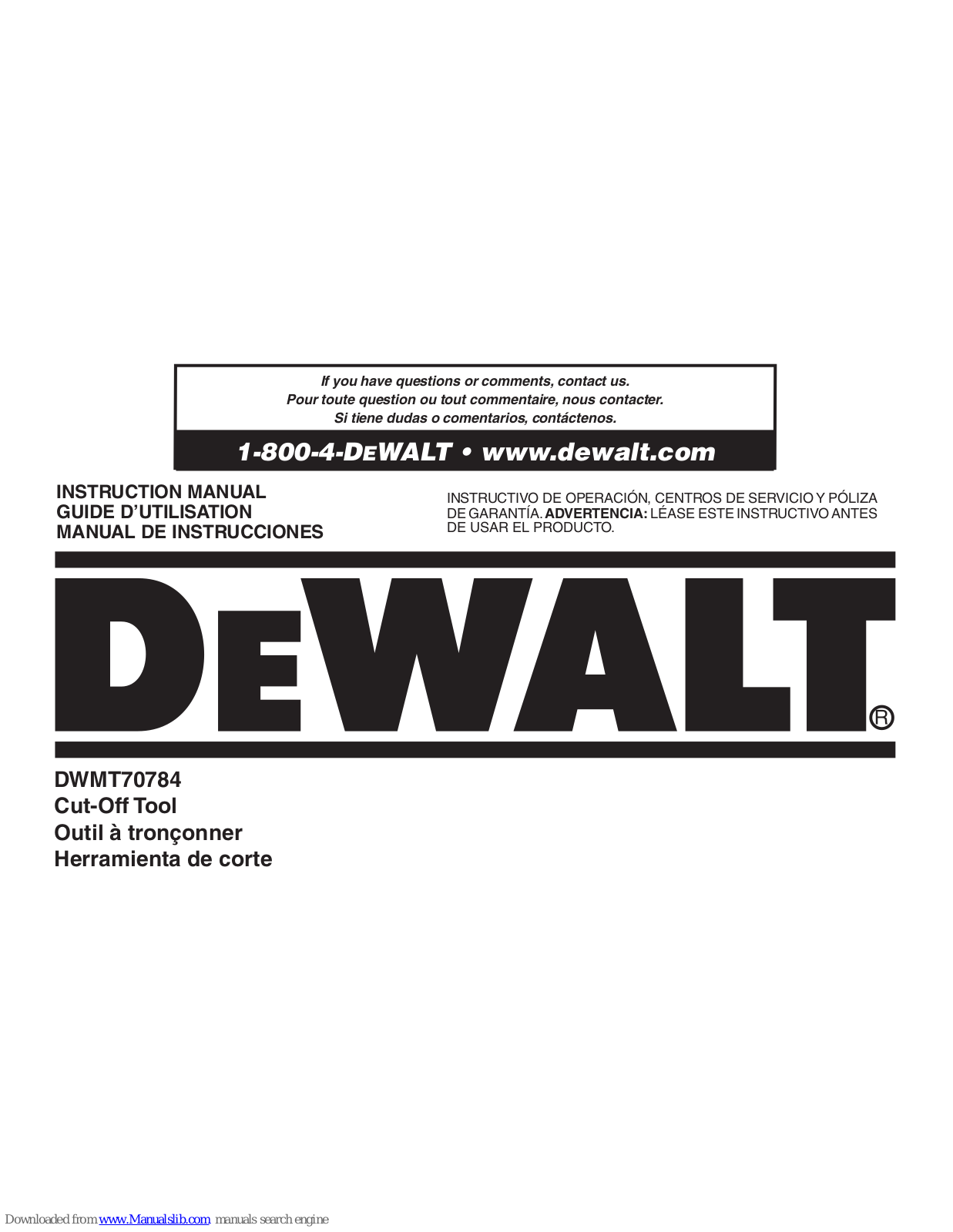 DeWalt DWMT70784 Instruction Manual